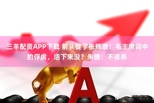 三羊配资APP下载 前头捉了张辉瓒！毛主席词中的俘虏，活下来没？朱德：不该杀