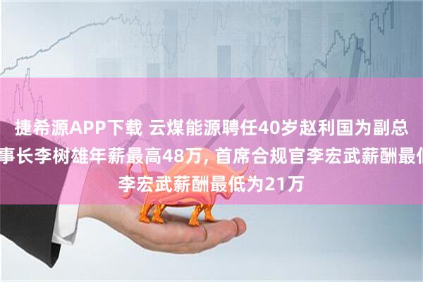 捷希源APP下载 云煤能源聘任40岁赵利国为副总经理, 董事长李树雄年薪最高48万, 首席合规官李宏武薪酬最低为21万